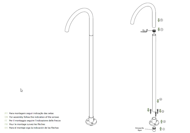 Waterevolution Flow freistehender Waschtischarmatur, Auslauf komplett Edelstahl T1677IE