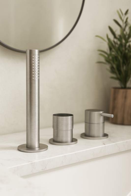 Waterevolution Flow 3-Loch-Wannenbatterie für Wannenrandmontage, Edelstahl T138SBIE