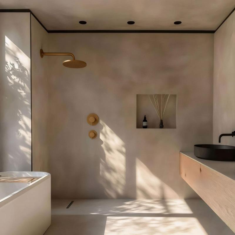 Waterevolution Flow Einbau-Duschthermostat mit 1 Absperrventil, gebürstetes Messing