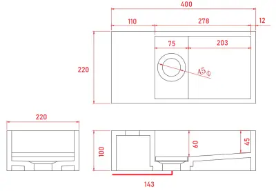 Solid-S Marble Solid Surface Waschbecken B40xT22xH10cm Marmor matt schwarz links ohne Hahnloch 1208954632