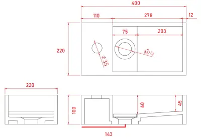 Solid-S Marmor Solid Surface Waschbecken B40xT22xH10cm Marmor matt schwarz links mit Hahnloch 1208954633