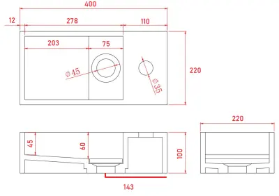 Solid-S Marble Solid Surface Waschbecken B40xT22xH10cm Marmor matt schwarz rechts mit Hahnloch 1208954634