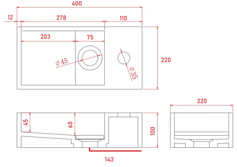 Solid-S Marble Solid Surface Waschbecken B40xT22xH10cm Marmor matt schwarz rechts mit Hahnloch 1208954634