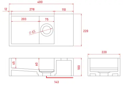 Solid-S Marble Solid Surface Waschbecken B40xT22xH10cm Marmor matt schwarz rechts ohne Hahnloch 1208954635