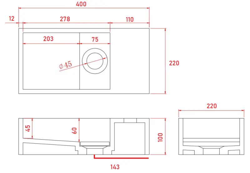 Solid-S Marble Solid Surface Waschbecken B40xT22xH10cm Marmor matt schwarz rechts ohne Hahnloch 1208954635