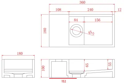 Solid-S Marble Solid Surface Waschbecken B36xT18xH10cm Marmor matt schwarz links ohne Hahnloch 1208954636