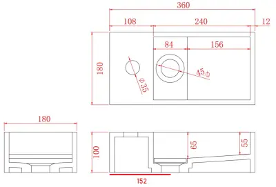 Solid-S Marble solid surface Waschbecken B36xT18xH10cm Marmor matt schwarz links mit Hahnloch 1208954637