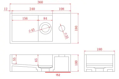 Solid-S Marble Solid Surface Waschbecken B36xT18xH10cm Marmor matt schwarz rechts mit Hahnloch 1208954638