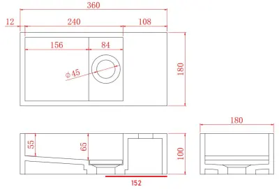 Solid-S Marble Solid Surface Waschbecken B36xT18xH10cm Marmor matt schwarz rechts ohne Hahnloch 1208954639