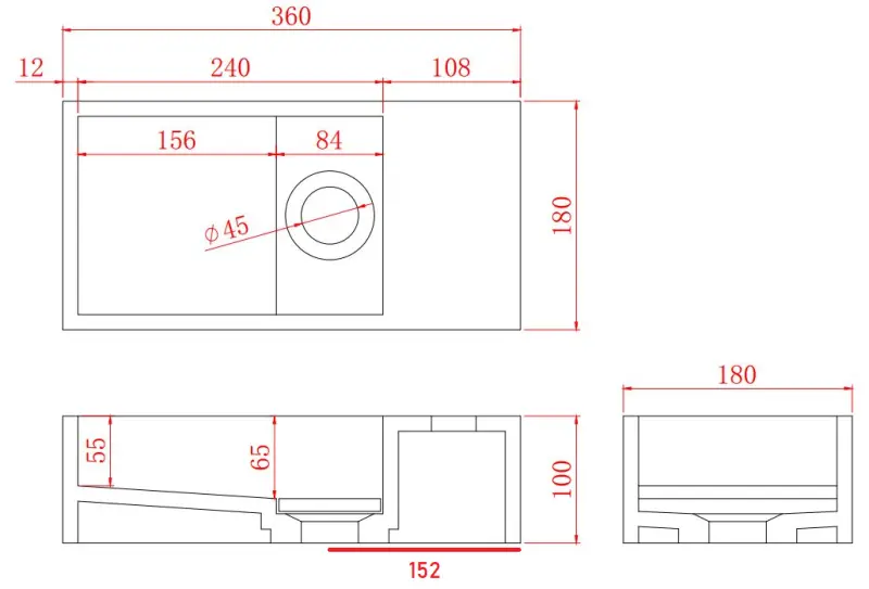 Solid-S Marble Solid Surface Waschbecken B36xT18xH10cm Marmor matt schwarz rechts ohne Hahnloch 1208954639