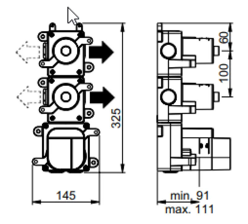SB 316 AESTHETICS Round Unterputz-Thermostatarmatur mit 2 Ausgängen / 2 x Absperrhahn komplett aus Edelstahl 1208954919