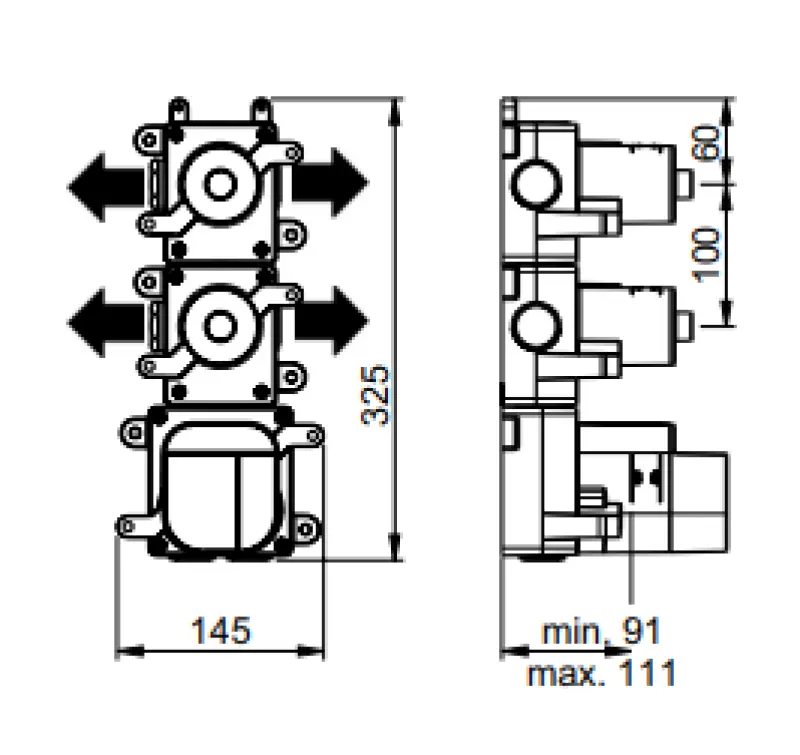 SB AESTHETICS Round Unterputz-Thermostatbatterie mit 4 Ausgängen/ 2x Absperr- und Umstellventil Chrom 1208954960