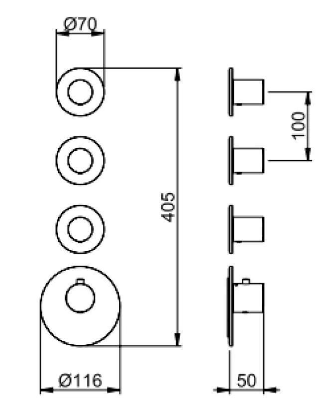 SB 316 AESTHETICS Round Unterputz-Thermostatarmatur mit 3 Ausgängen/ 3x Absperrventil PVD Gold gebürstet 1208954966