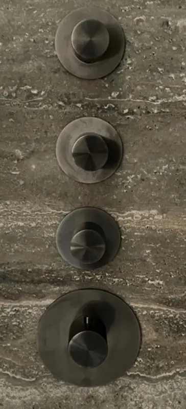 SB 316 AESTHETICS Round Unterputz-Thermostatarmatur mit 3 Ausgängen/ 3x Absperrventil PVD Gun Metal gebürstet 1208954967