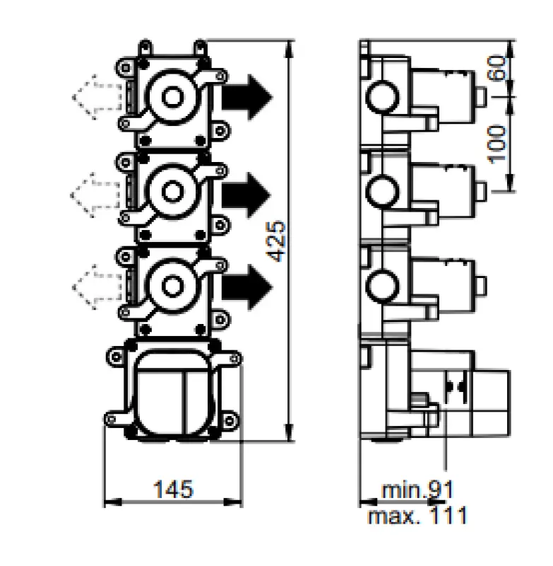 SB AESTHETICS Round Unterputz-Thermostatbatterie mit 3 Ausgängen/ 3x Absperrhahn Chrom 1208954968