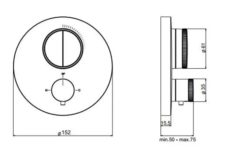 SB Push Round Unterputz-Thermostatbatterie mit Druckknopf-Umsteller und Mengenregler Chrom 1208955056