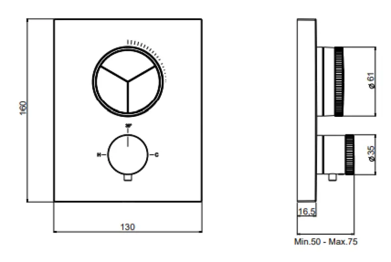 SB Push Square Unterputz-Thermostatbatterie mit 3-Wege-Umsteller und Mengenregler Weiß matt 1208955135
