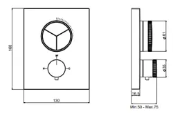 SB Push Square Unterputz-Thermostatbatterie mit Druckknopf, 3-Wege-Umsteller und Mengenregler PVD-Kupfer 1208955136
