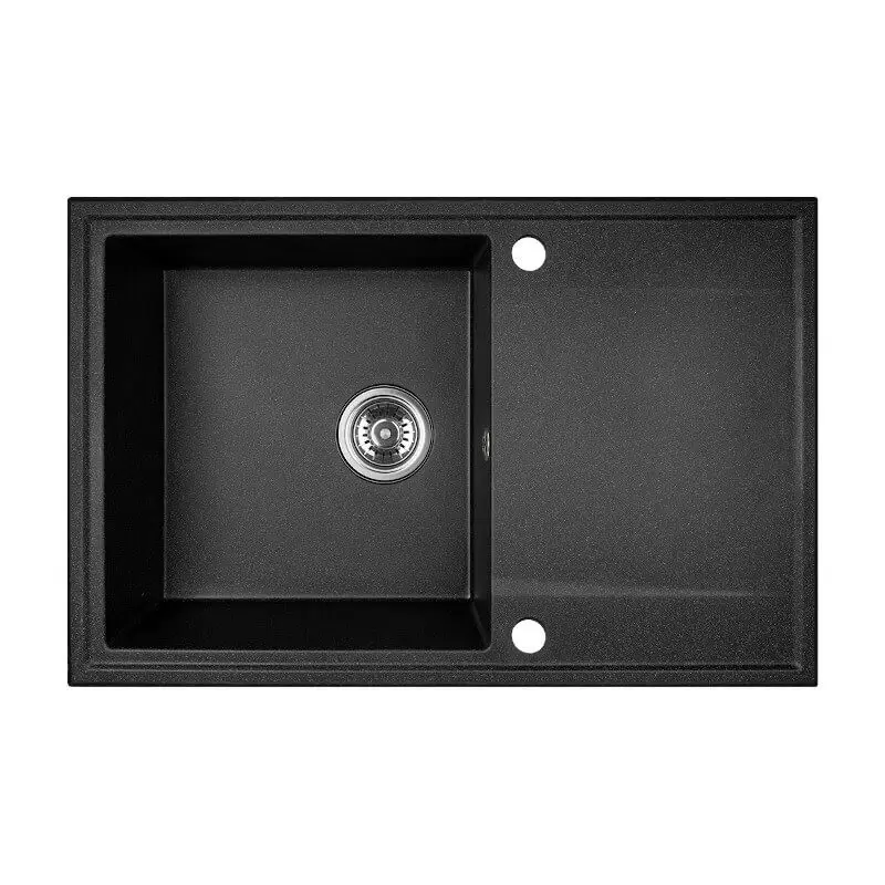 Aquadesign Cesena Granit-Spüle mit Abtropffläche, reversibel, Farbe Schwarz, Oberflächen-Einbau