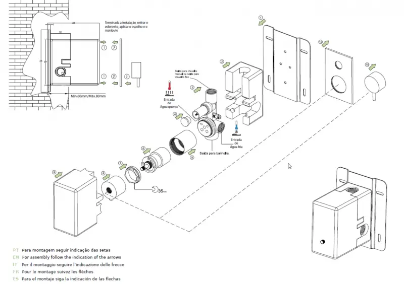 Waterevolution Flow Unterputz-Duschset mit Thermostat Regendusche und Handbrause Messing gebürstet
