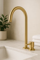 Waterevolution Flow 2-Loch-Waschtischarmatur mit hohem U 200 mm Auslauf Light Gold T1122UWGE