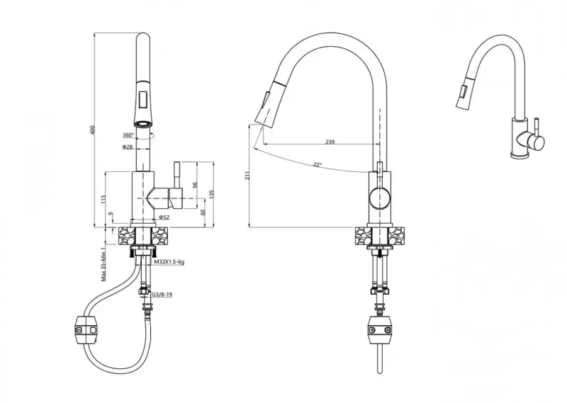 Quadri Leeds Küchenmischarmatur mit ausziehbarer Brause mit 2 Einstellungen, PVD gebürstetes Gold 1208955910