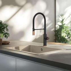 Quadri Retford Küchenarmatur Schwarz mit Kupferfinish und flexiblem schwarzen Auslauf 1208956091