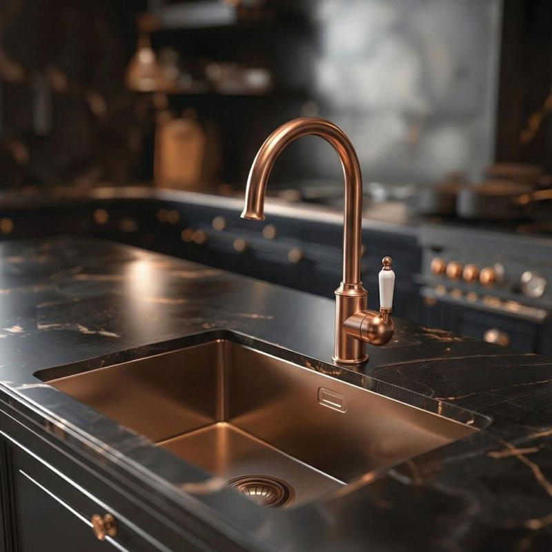 Quadri Workshop klassischer nostalgischer Küchenhahn aus Kupfer mit PVD-Beschichtung und Keramikgriff 1208956101