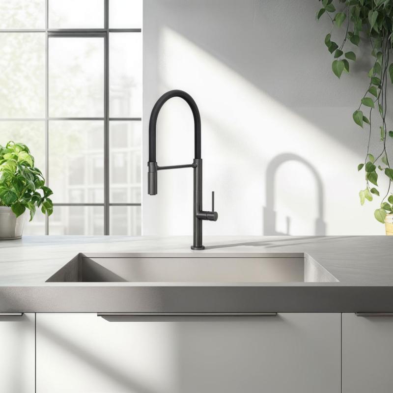 Quadri Brighton Küchenarmatur Gun Metal mit flexiblem Auslauf in Schwarz 1208956104