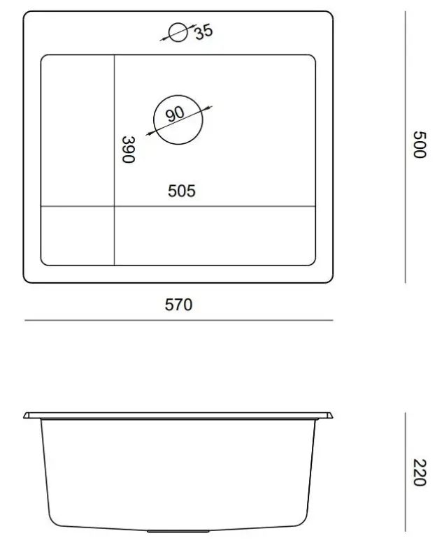 Quadri Sheffield schwarze Granit Spüle 57x50cm mit Hahnlochbank und Goldstecker, flächenbündiger Einbau 1208956116