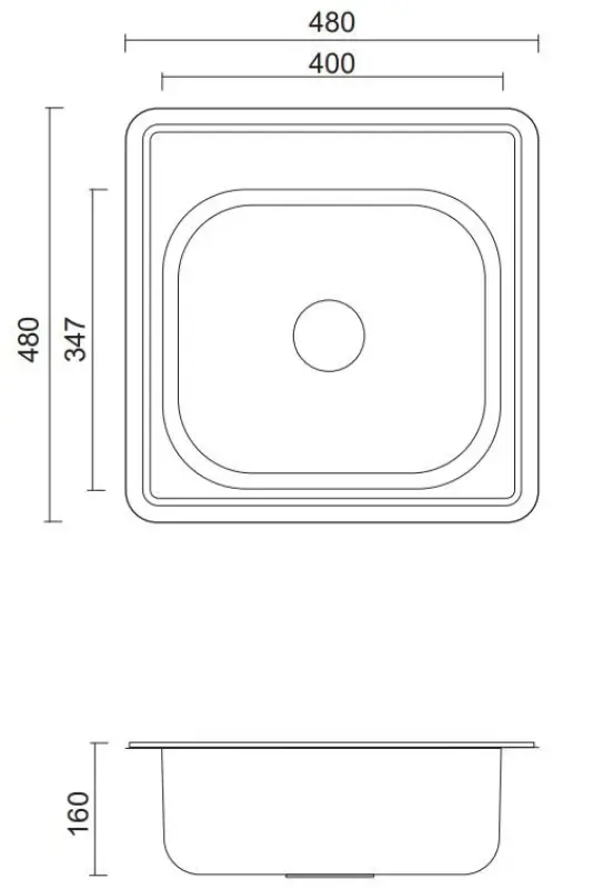 Aquadesign Basic quadratisches Edelstahlspülbecken 48 x 48 cm Aufsatz mit Hahnloch 1208956284