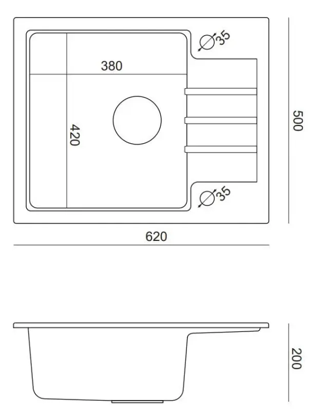 Quadri Cardigan weißes Granit-Spülbecken mit Abtropffläche reversibel, Oberflächen-Einbau 62x50cm 1208956308