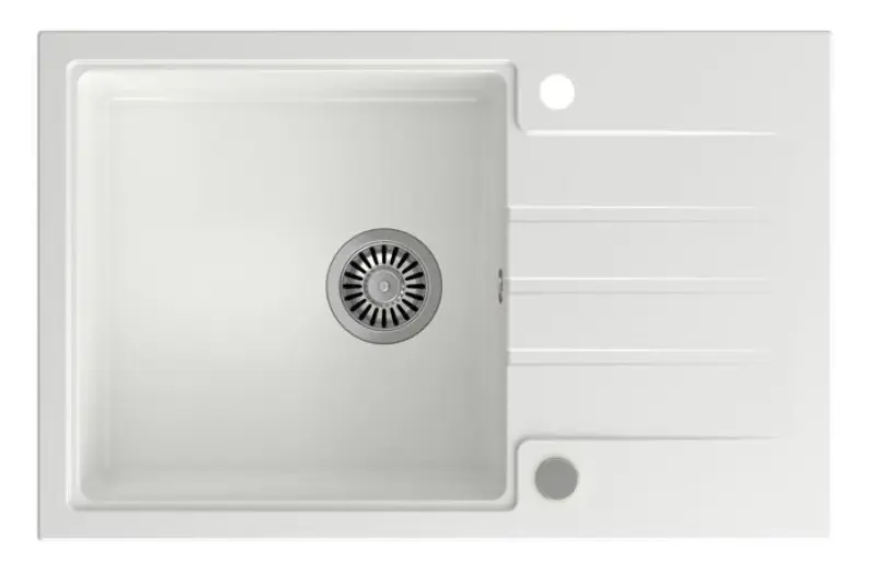 Quadri Cardigan weiße Granit-Spüle mit Abtropffläche reversibel 78x50cm, Oberflächen-Einbau 1208956310