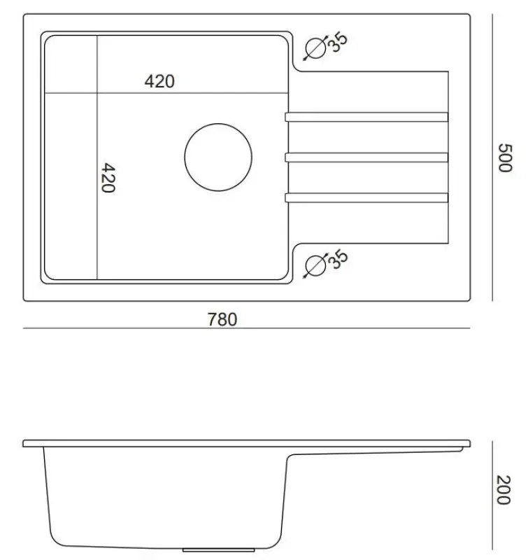 Quadri Cardigan weiße Granit-Spüle mit Abtropffläche reversibel 78x50cm, Oberflächen-Einbau 1208956310