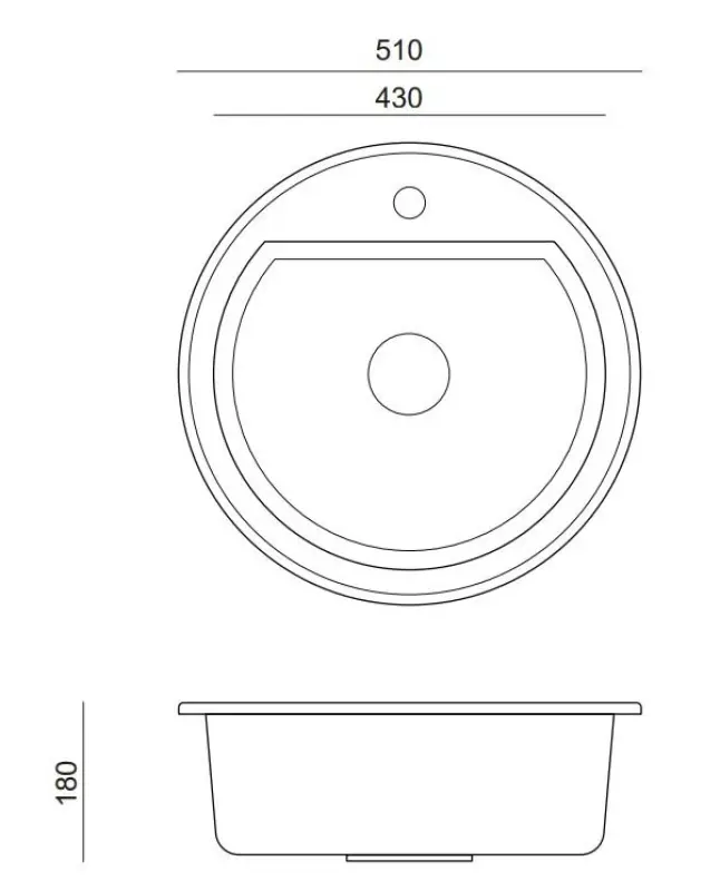 Quadri Norwich Anthrazit Granit Rundspüle 51 cm Aufsatz - 1208956316