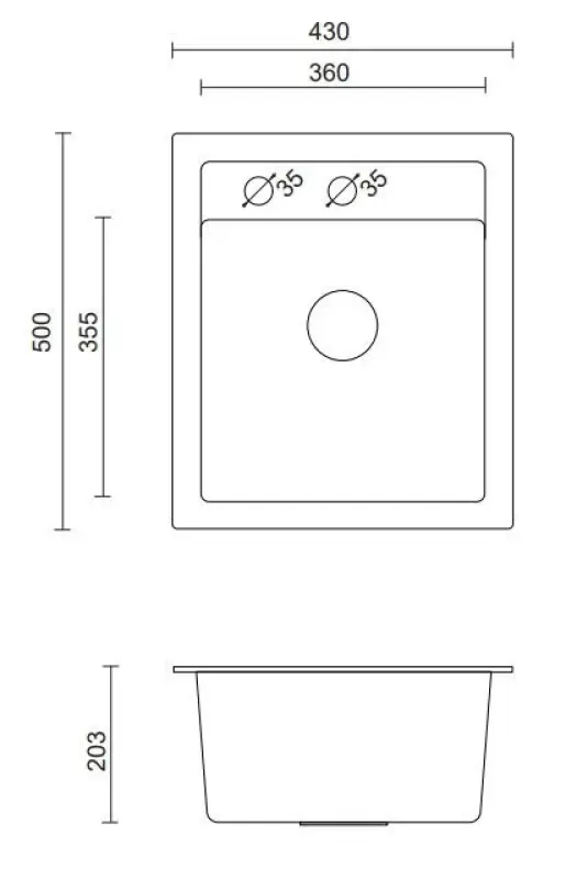 Quadri London Granit Sand-Beige Spülbecken 43x50 cm mit Hahnloch 1208956319