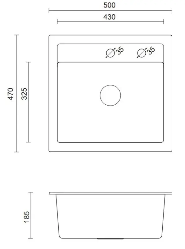 Quadri London Granit Sand-Beige Spülbecken 50x47 cm mit Hahnloch für Oberflächen-Einbau 1208956321