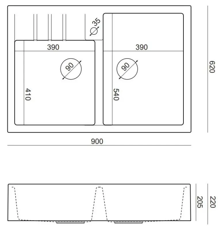 Quadri Minister Doppelspülbecken Anthrazit Landhausmodell 90x62cm mit Goldstecker 1208956323