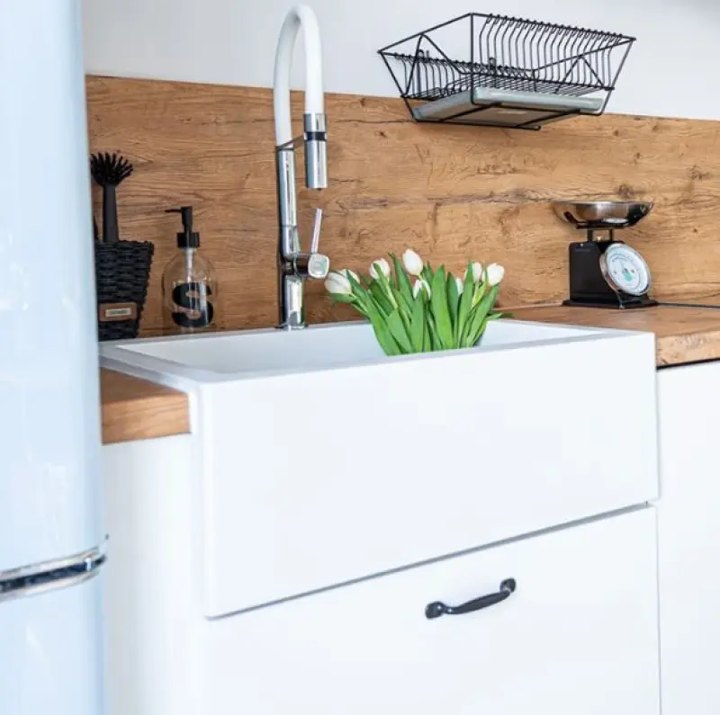 Aquadesign Farmhouse Spülbecken aus Granit, Weiß 58x49cm, Oberflächen-Einbau 1208956331