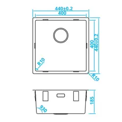 CARESSI Basic Line Edelstahlspüle 40x40 mit modernisiertem Stecker 1208956348