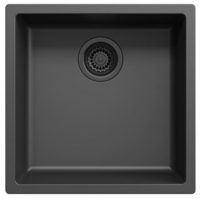 Schwarze Spüle 40 x 40 cm, Unterbau, Aufsatz und Flachbau mit schwarzem Stopfen 1208956391