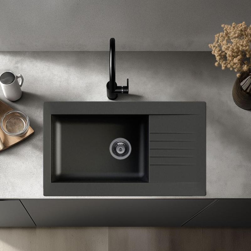 Ausmann Fibre große schwarze Kunststoffspüle, reversibel, mit Abtropffläche 86x50 cm 1208956779