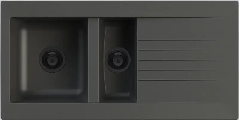 Ausmann Fibre 1,5 schwarze Kunststoffspüle, umkehrbar, mit Abtropffläche, Aufsatzmontage, 100 x 50 cm, mit schwarzem Stopfen 1208956784