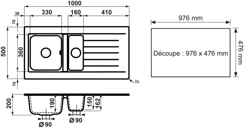 Ausmann Fibre 1.5 Kunststoffspüle Weiß, reversibel, mit Abtropffläche, Oberflächen-Einbau 100x50 cm 1208956786