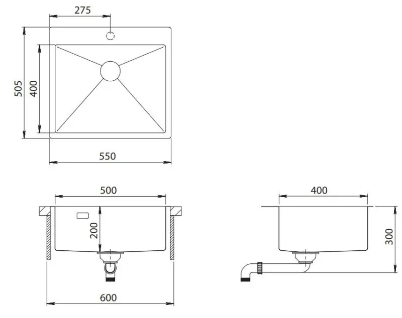 Ausmann Turt Kupferspüle PVD Kupfer 55x51 mm mit Wasserhahnlöcher Unterbau, flacher Bau und Aufbau 1208956939