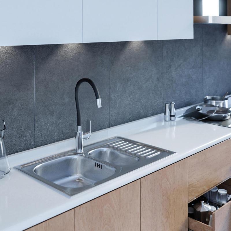 Ausmann Basic Edelstahl 1,5 Spüle mit Abtropffläche reversibel 78x50 cm, inklusive Siphon, Oberflächen-Einbau 1208956970