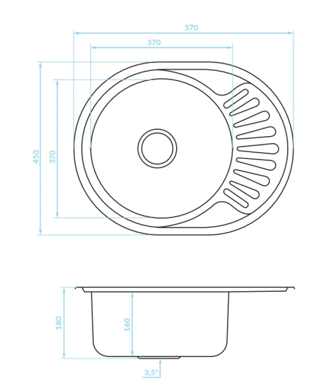 Ausmann Basic Edelstahl-Spüle mit Abtropffläche reversibel 57x45 cm, inklusive Siphon, Oberflächen-Einbau 1208956973