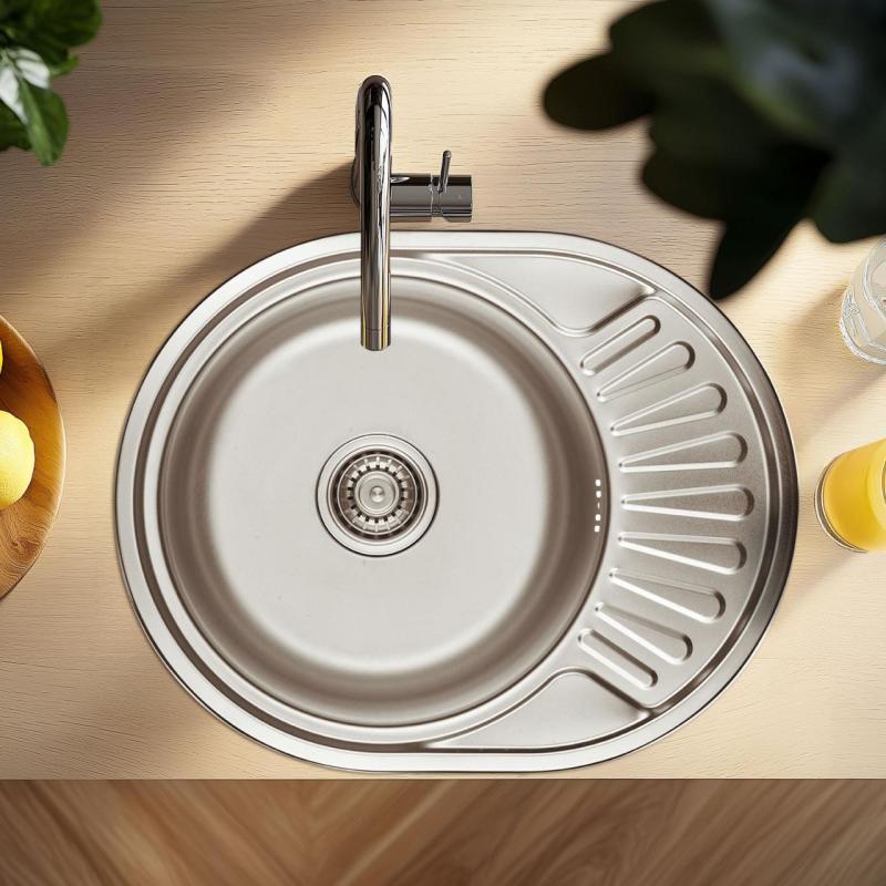 Ausmann Basic Edelstahl-Spüle mit Abtropffläche reversibel 57x45 cm, inklusive Siphon, Oberflächen-Einbau 1208956973