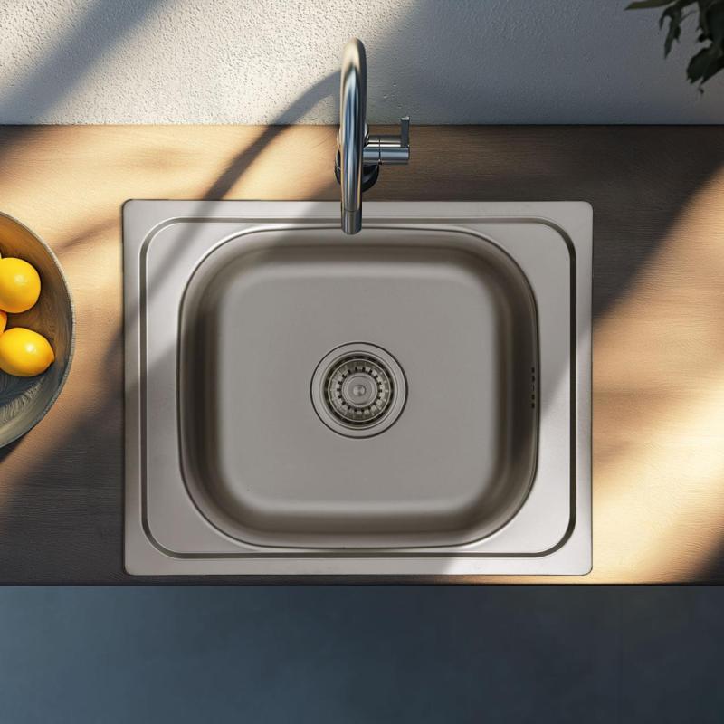 Ausmann Basic Edelstahl-Spüle 50x40 cm, inklusive Siphon, Oberflächen-Einbau 1208956975