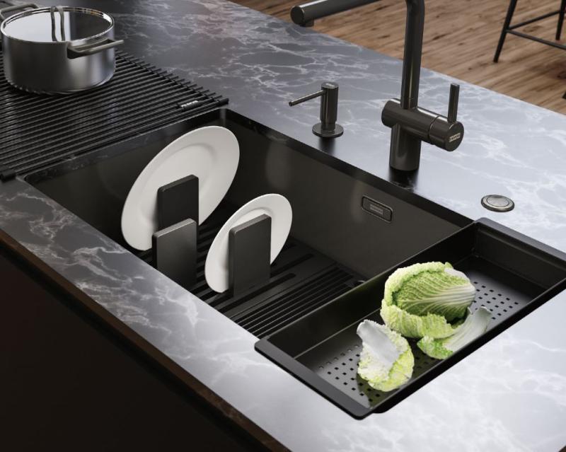 Franke Mythos Masterpiece Schwarz Bodengitter und Abtropfgestell 676x401mm 112.0676.895